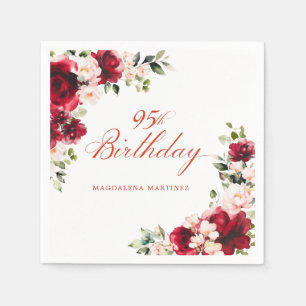 Serviette En Papier Rouge rose Floral 95e anniversaire Cocktail person