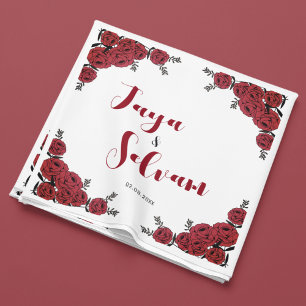 Serviette En Papier Rouge Rose Floral thème Mariage