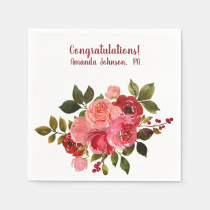 Serviette En Papier Rouge Rose Florale Graduation