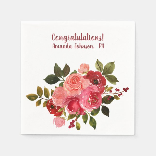 Serviette En Papier Rouge Rose Florale Graduation (Devant)