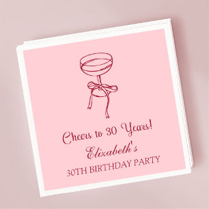 Serviette En Papier Rouge&rose moderne Cheers à 30 ans Anniversaire Na