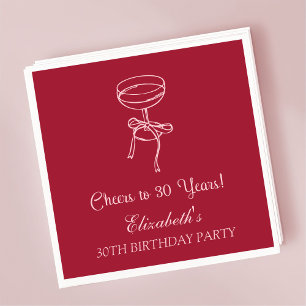 Serviette En Papier Rouge&rose moderne Cheers à 30 ans Anniversaire Na