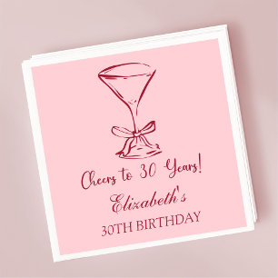 Serviette En Papier Rouge&rose moderne Cheers à 30 ans Anniversaire Na