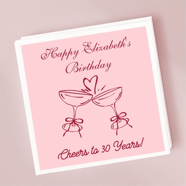 Serviette En Papier Rouge&rose moderne Cheers à 30 ans Anniversaire Na (Créateur téléchargé)