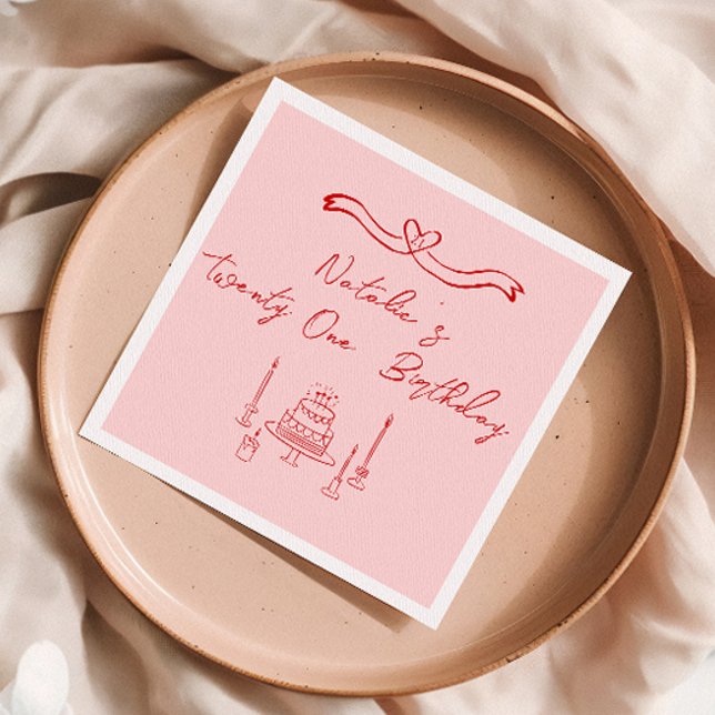 Serviette En Papier Rouge rose rétro 21e main tiré de la boîte de gâte (Créateur téléchargé)