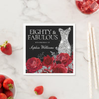 Rouge Roses Argent Gown Noir 80e Anniversaire Napk