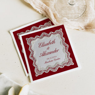 Serviette En Papier Rouge Rouge Ancien Argent Broderie Mariage