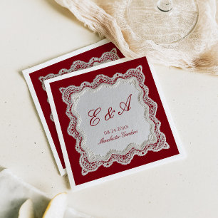 Serviette En Papier Rouge Rouge Ancien Argent Mariage Dentelle