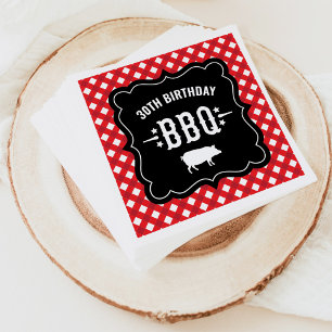 Serviette En Papier Rouge rustique En vichy Plaid 30th Birthday BBBQ