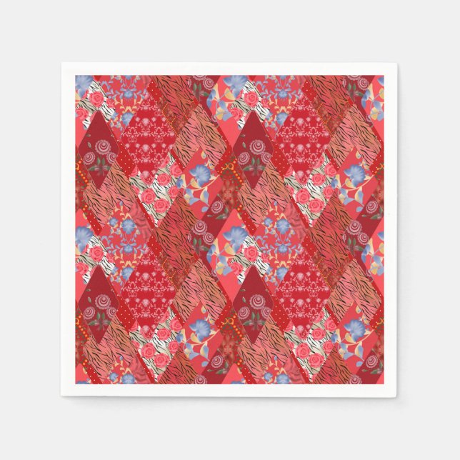 Serviette En Papier Rouge, rustique, patchwork (Devant)