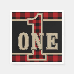 Serviette En Papier Rouge rustique Plaid Buffle Noir Fête de 1er Anniv