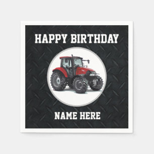 Serviette En Papier Rouge Tracteur Anniversaire Nom Fermier