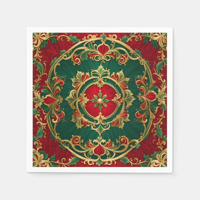 Serviette En Papier Rouge Vert Décor Vacances de Noël Napkin (Devant)