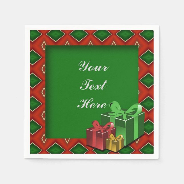 Serviette En Papier Rouge & Vert Diamant Motif de Noël Napkins (Devant)