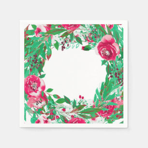 Serviette En Papier Rouge Vert Fête Noël Floral Fleurs Mariage