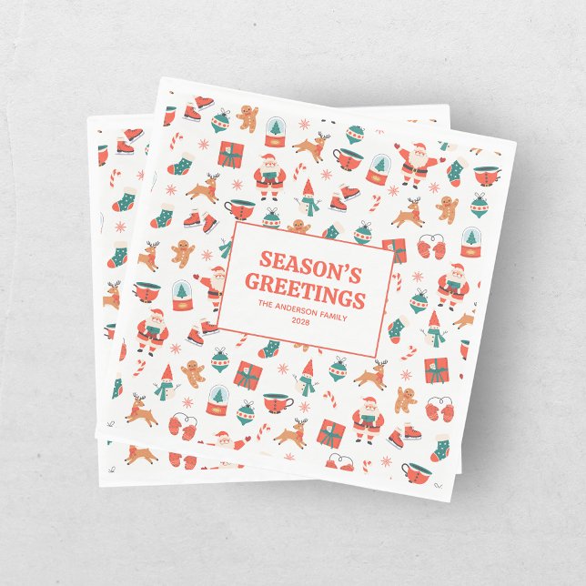 Serviette En Papier Rouge Vert Noël Festif (Créateur téléchargé)
