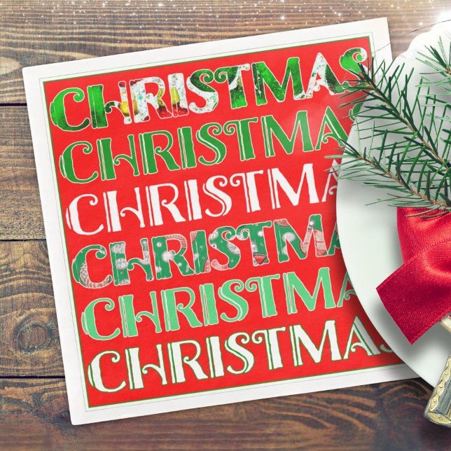 Serviette En Papier Rouge Vert Noël Festif (Créateur téléchargé)