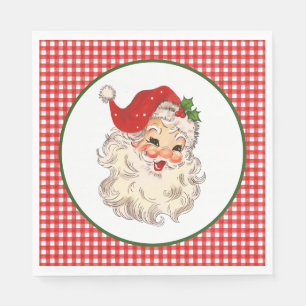 Serviette En Papier Rouge Vintage Retro Père Noël avec Red Plaid