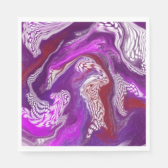 Serviette En Papier Rouge violet Abstrait Marbre moderne Fluid Art (Devant)