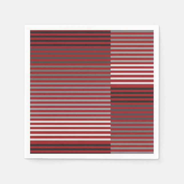 Serviette En Papier Rouges, Gris, Noirs, Rayures Blanches (Devant)