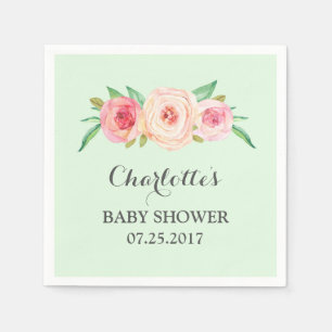 Serviette En Papier Rougissent le baby shower en bon état floral rose
