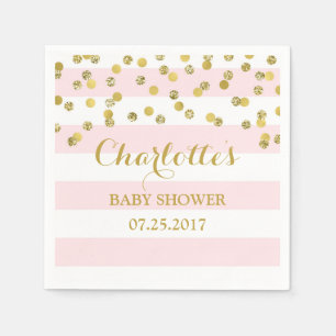 Serviette En Papier Rougissent le baby shower rose de confettis d'or