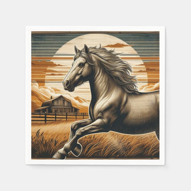Serviette En Papier Rouille/cheval vintage/Ouest (Devant)