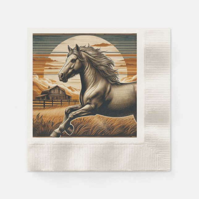 Serviette En Papier Rouille/cheval vintage/Ouest (Devant)