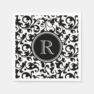 Serviette En Papier Rouleau noir et blanc élégant de damassé décor