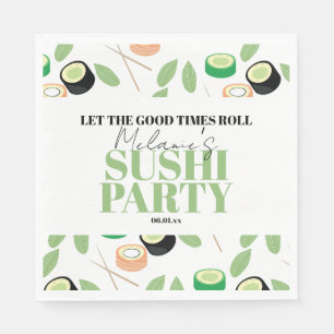 Serviette En Papier Roulés de sushi noir modernes pour fête d'annivers