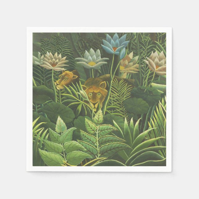 Serviette En Papier Rousseau Tropical Jungle Lion Peinture (Devant)