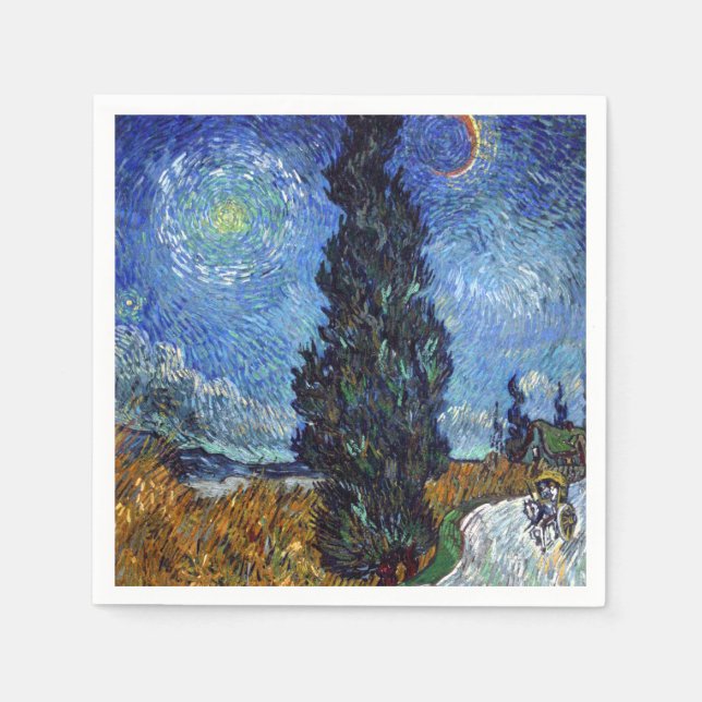 Serviette En Papier Route avec cyprès de Van Gogh Impressionnisme (Devant)