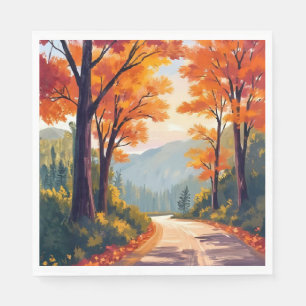 Serviette En Papier Route d'automne   Feuilles de feuillage d'automne 