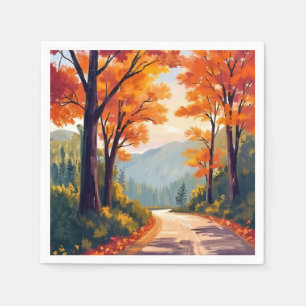 Serviette En Papier Route d'automne   Feuilles de feuillage d'automne 