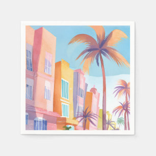 Serviette En Papier Route de Miami Aquarelle de rue colorée