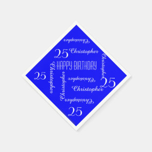 Serviette En Papier Royal Blue 25th Birthday Party Répéter les noms,