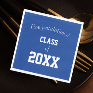 Serviette En Papier Royal Blue and White School Colours Graduation