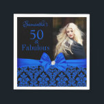 Serviette En Papier Royal Blue Black Floral Damask 50th Birthday Photo<br><div class="desc">Royal Blue et Black Floral Damask | serviette en papier pour le 50e anniversaire. Cinquante et fabuleux ! Un magnifique élégant bleu royal moderne noir floral damask 50th Birthday Party Napkin vous pouvez personnaliser votre fête de cinquantième anniversaire célébration. Au centre, assez bleu moyen. Remplacez l'exemple de photo par le...</div>