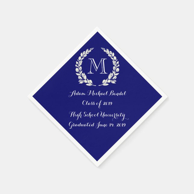 Serviette En Papier Royal Blue Custom Monogram Graduation Napkins (Coin)