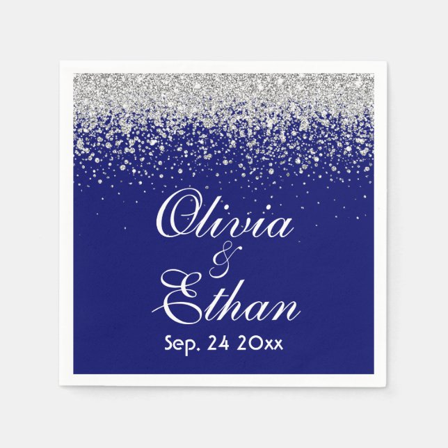 Serviette En Papier Royal Blue et Glittery Sliver (Devant)