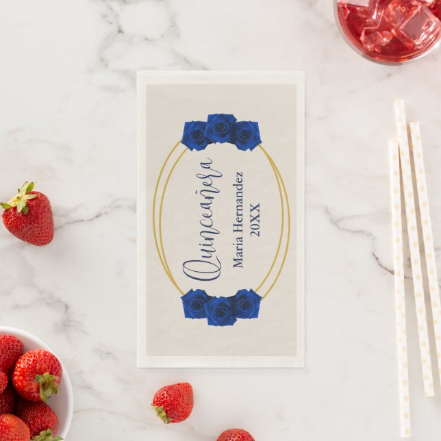 Serviette En Papier Royal Blue et Gold Geometry Quinceañera (En situation)
