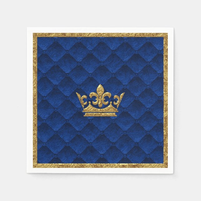 Serviette En Papier Royal Blue & Gold Crown Elegant Royal Storybook (Devant)