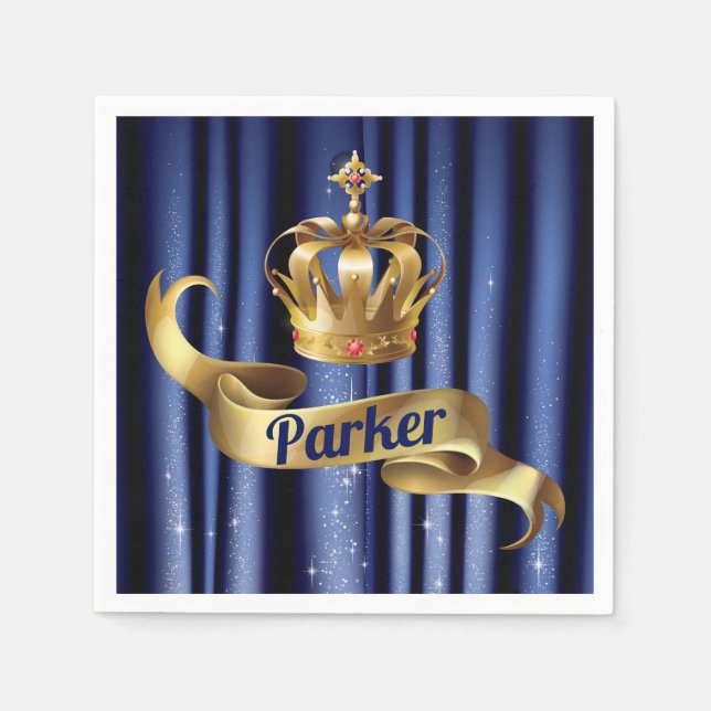 Serviette En Papier Royal Blue Gold Prince Anniversaire (Devant)