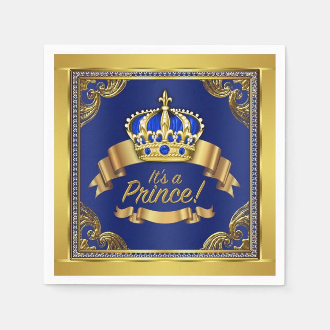 Serviette En Papier Royal Blue Gold Prince Baby shower (Devant)
