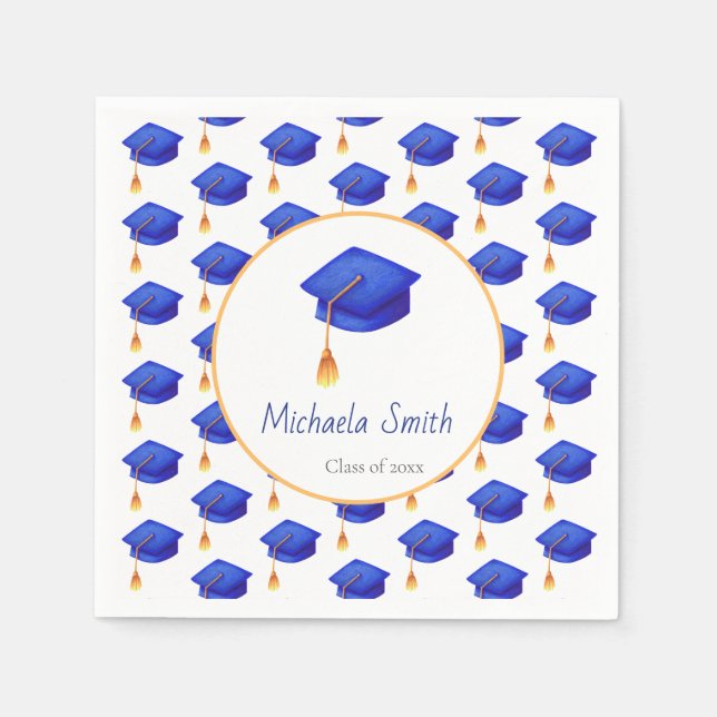 Serviette En Papier Royal Blue Graduation Cap Graduation personnalisée (Devant)