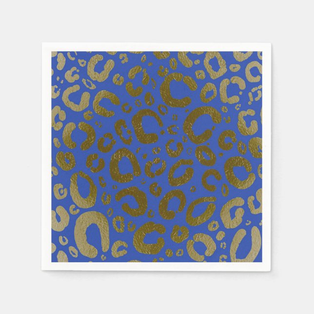 Serviette En Papier Royal Blue & Or Glamour Imprimé Léopard Soirée (Devant)
