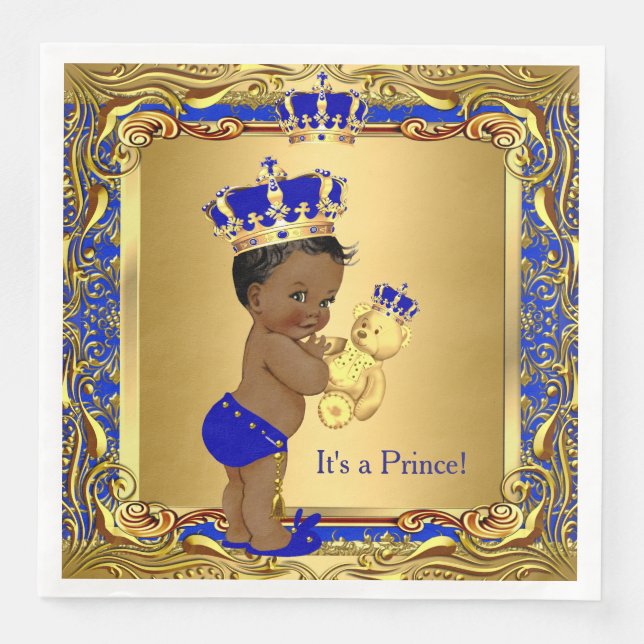 Serviette En Papier Royal Blue Prince Gold Baby shower de la Couronne  (Devant)