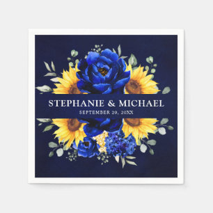 Serviette En Papier Royal Blue Rustic Tournesol Moderne Floral Mariage