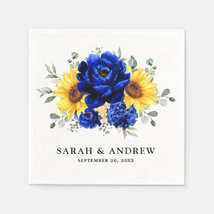 Serviette En Papier Royal Blue Rustic Tournesol Moderne Floral Mariage