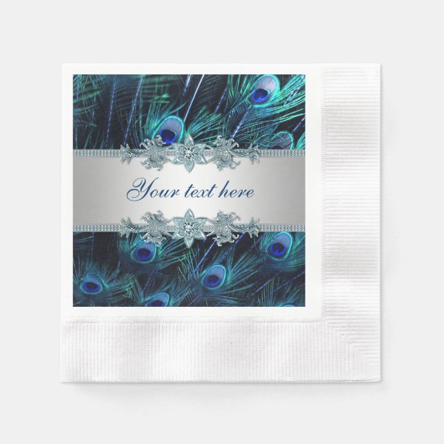 Serviette En Papier Royal Blue Silver Peacock (Devant)
